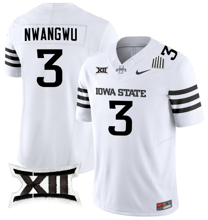 Kene Nwangwu Jersey,Iowa State Cyclones #3 Kene Nwangwu College Jersey Youth-2024 White